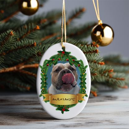 Ceramic Oval Hanging Ornament - Christmas Pet 001