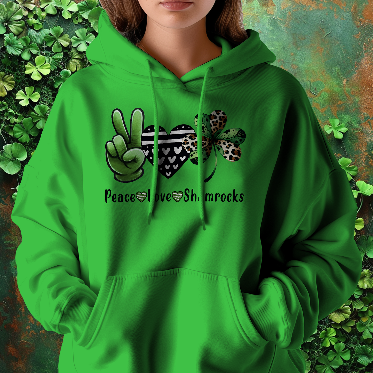 Peace Love Shamrocks St Patrick's Day Hoodie