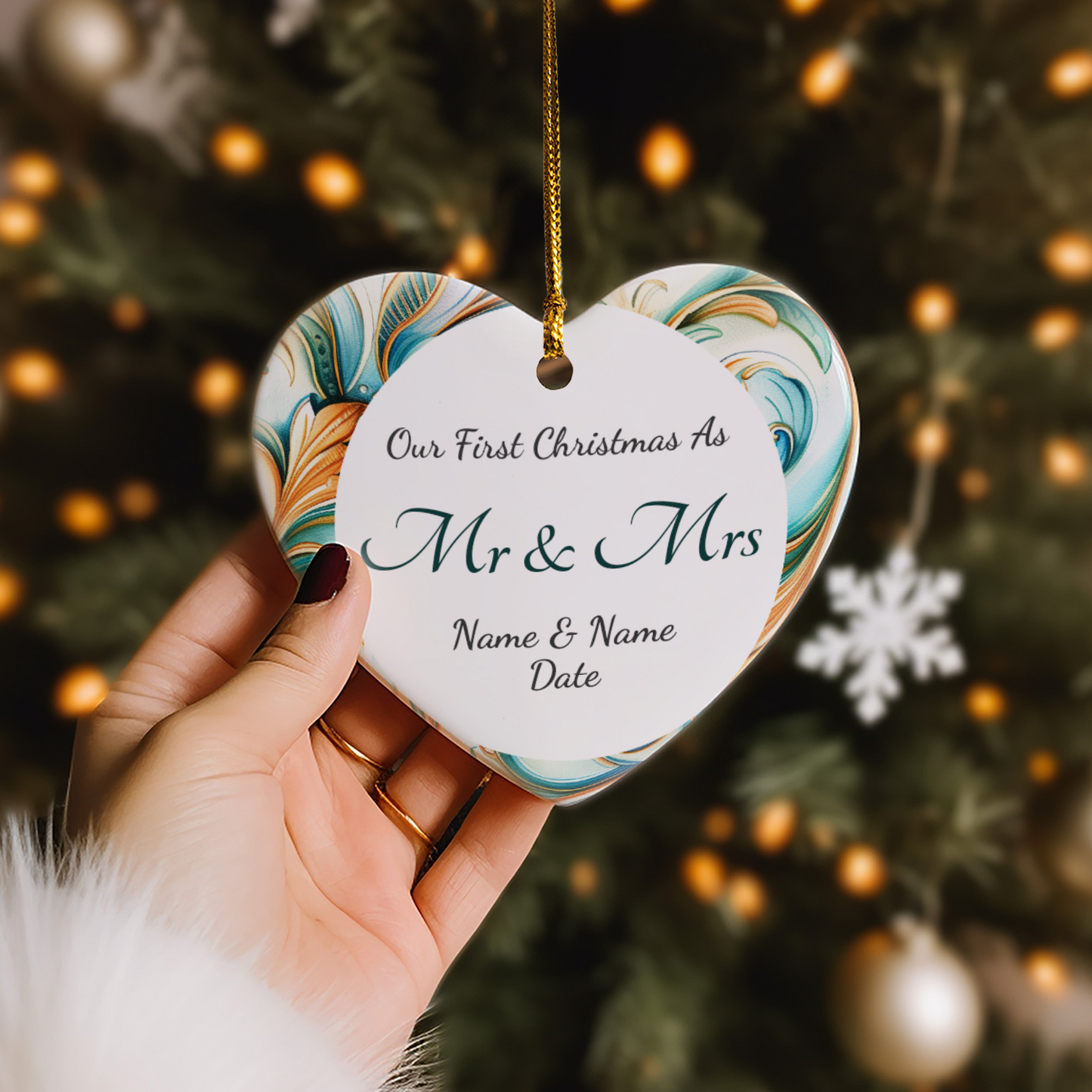 Our First Christmas Mr & Mrs Heart Sublimation Hanging Ornament 019