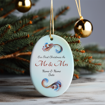 First Christmas Mr & Mrs Oval Sublimation Hanging Ornament 020