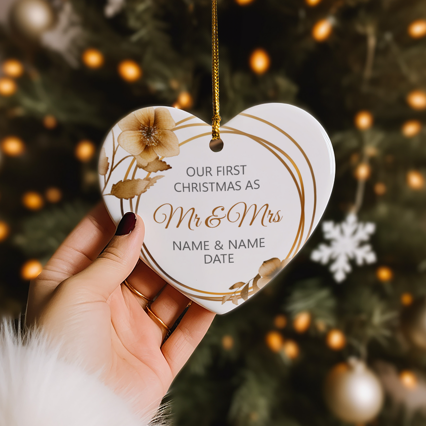 Our First Christmas Mr & Mrs Heart Sublimation Hanging Ornament 017