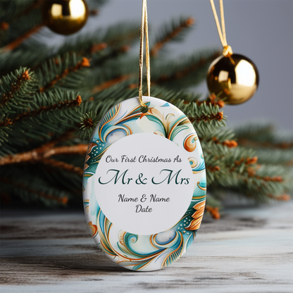 First Christmas Mr & Mrs Oval Sublimation Hanging Ornament 019