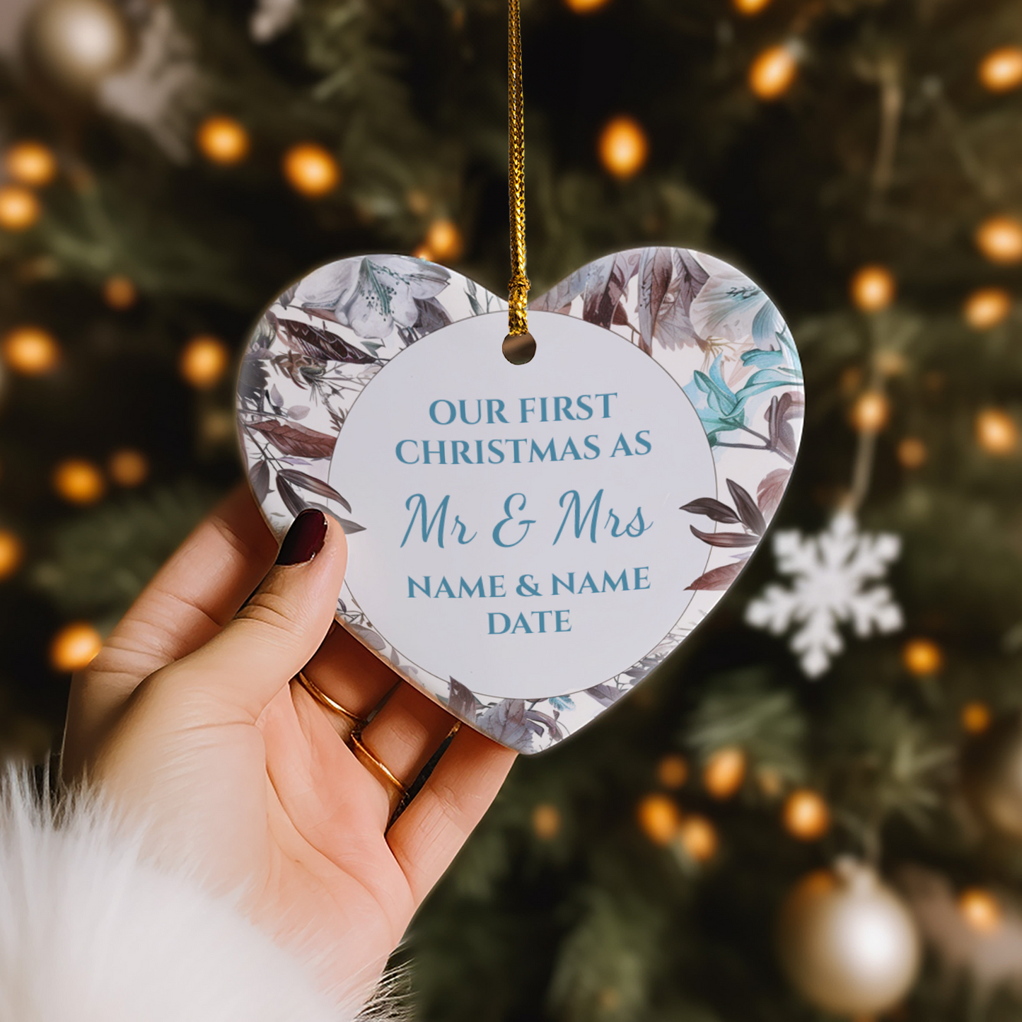 Our First Christmas Mr & Mrs Heart Sublimation Hanging Ornament 012