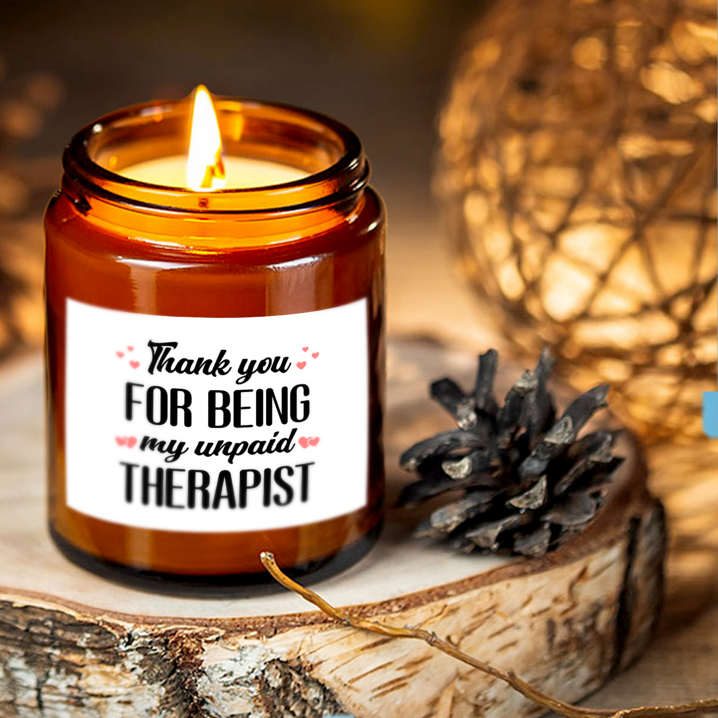 Gifts For Partner - Thank You For Being My Unpaid Therapist - Candle Jar With Lid
