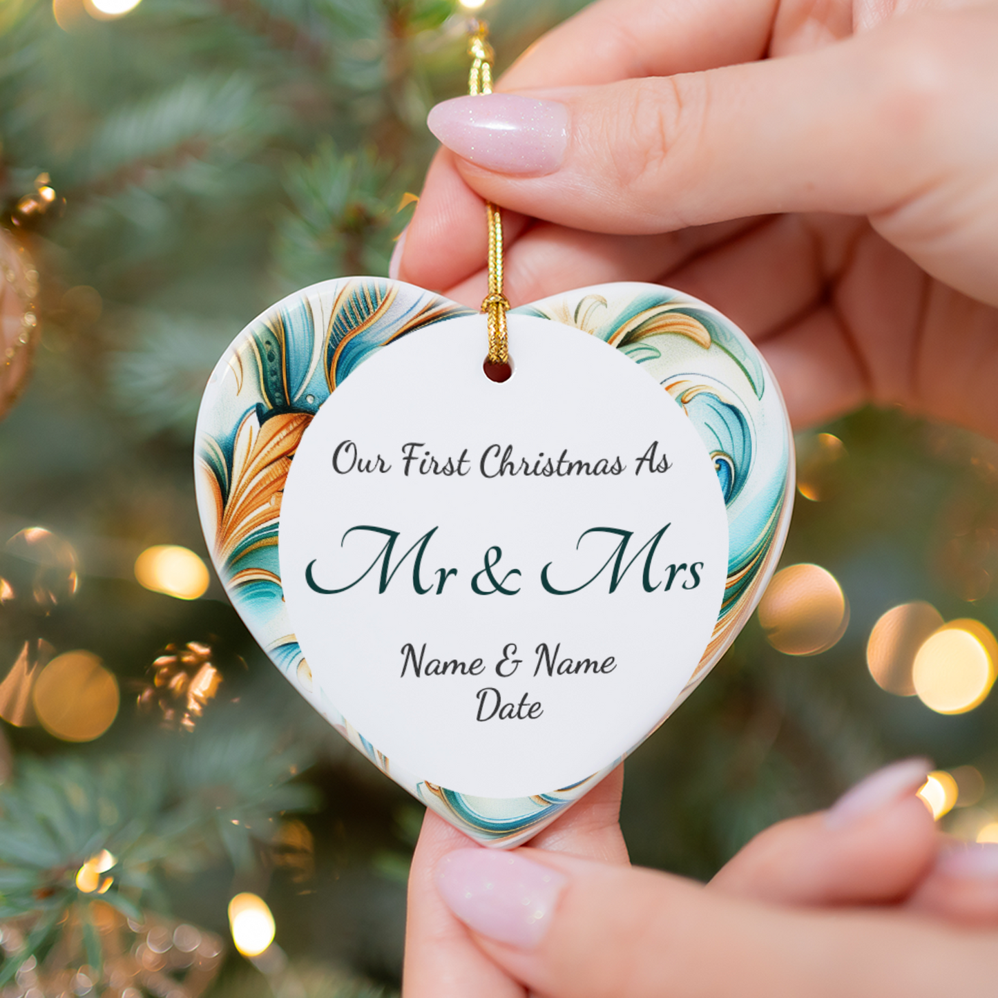 Our First Christmas Mr & Mrs Heart Sublimation Hanging Ornament 019