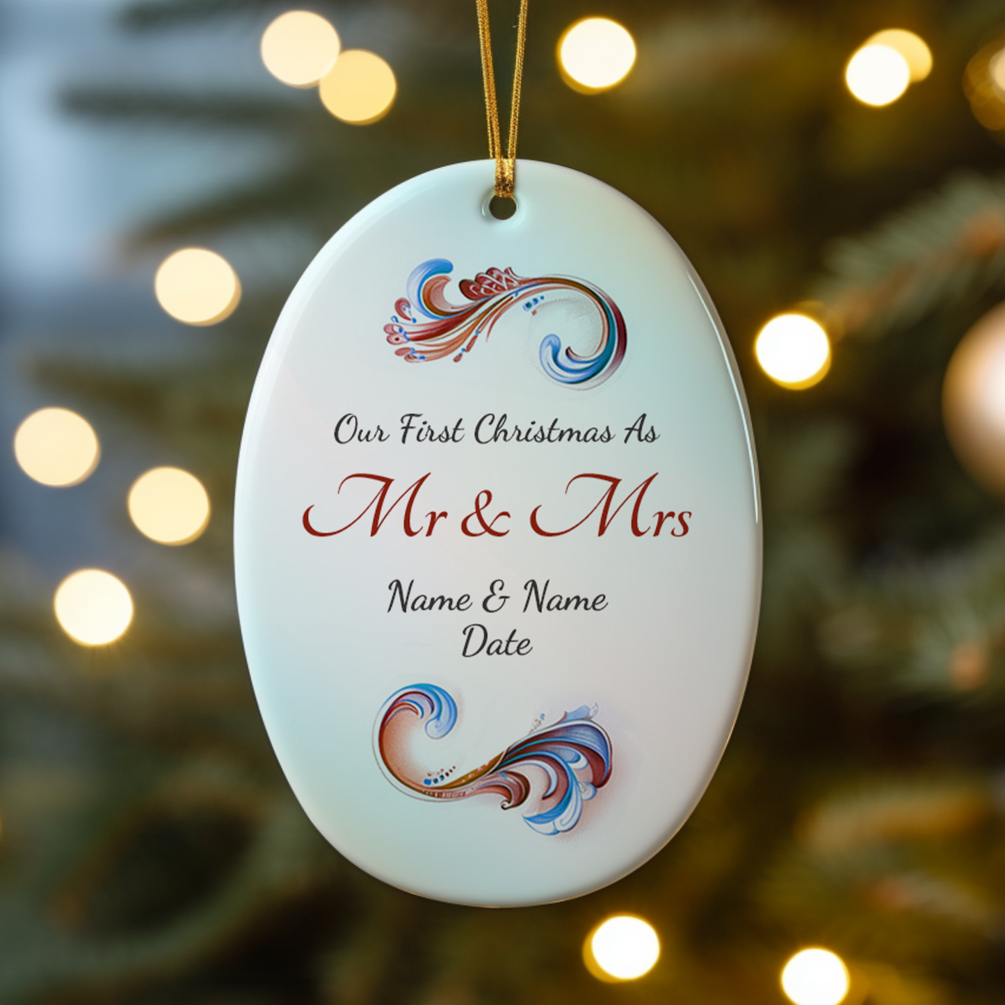 First Christmas Mr & Mrs Oval Sublimation Hanging Ornament 020