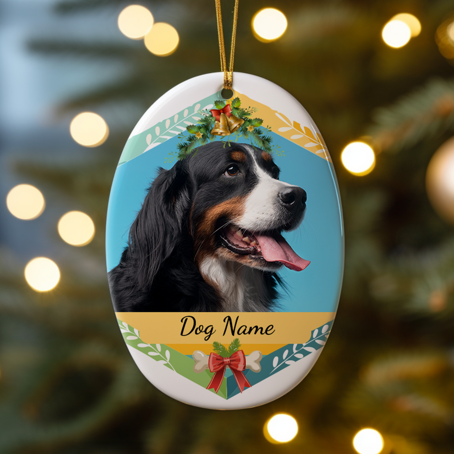 Ceramic Oval Hanging Ornament - Christmas Pet 006