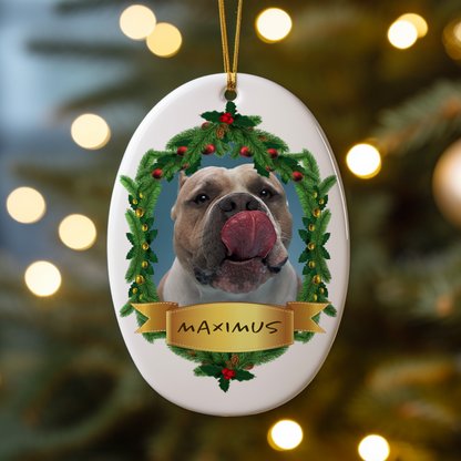 Ceramic Oval Hanging Ornament - Christmas Pet 001