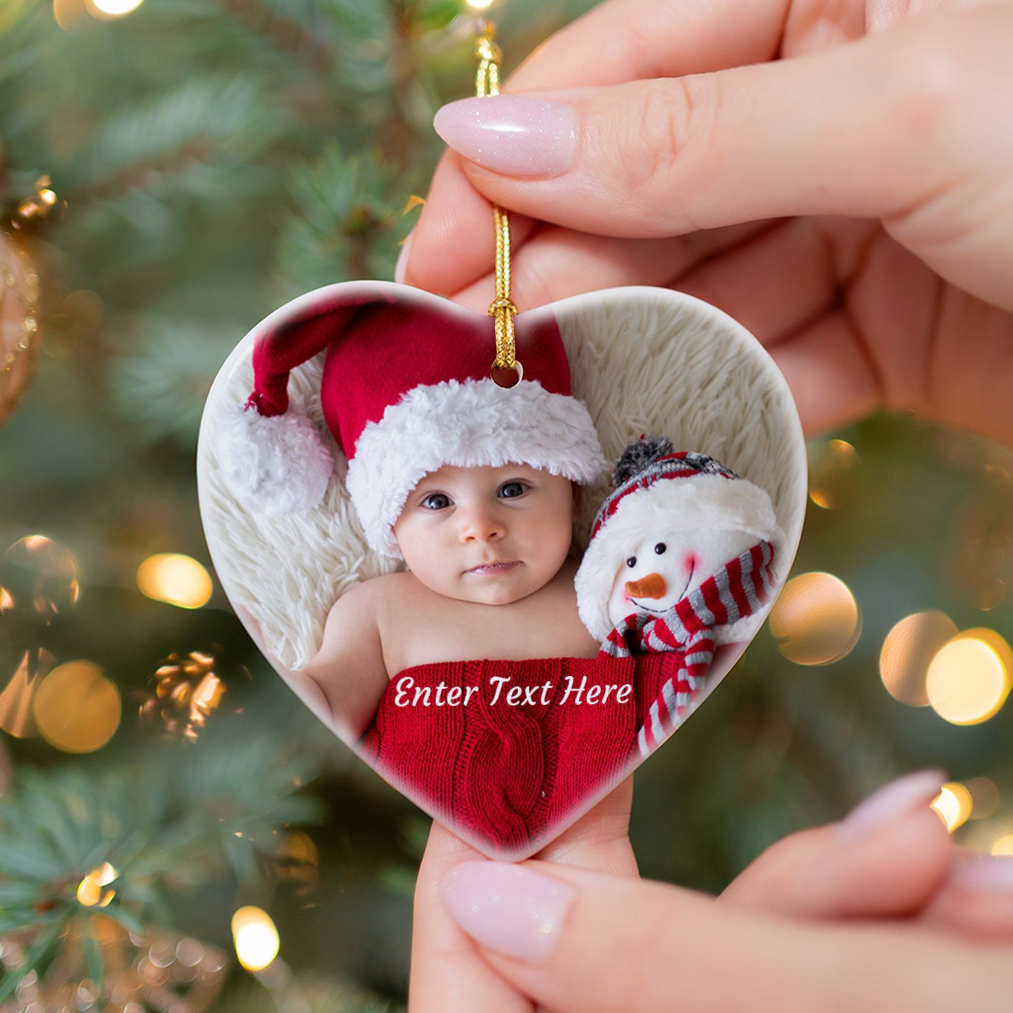 Photo Upload Heart Hanging Christmas Ornament