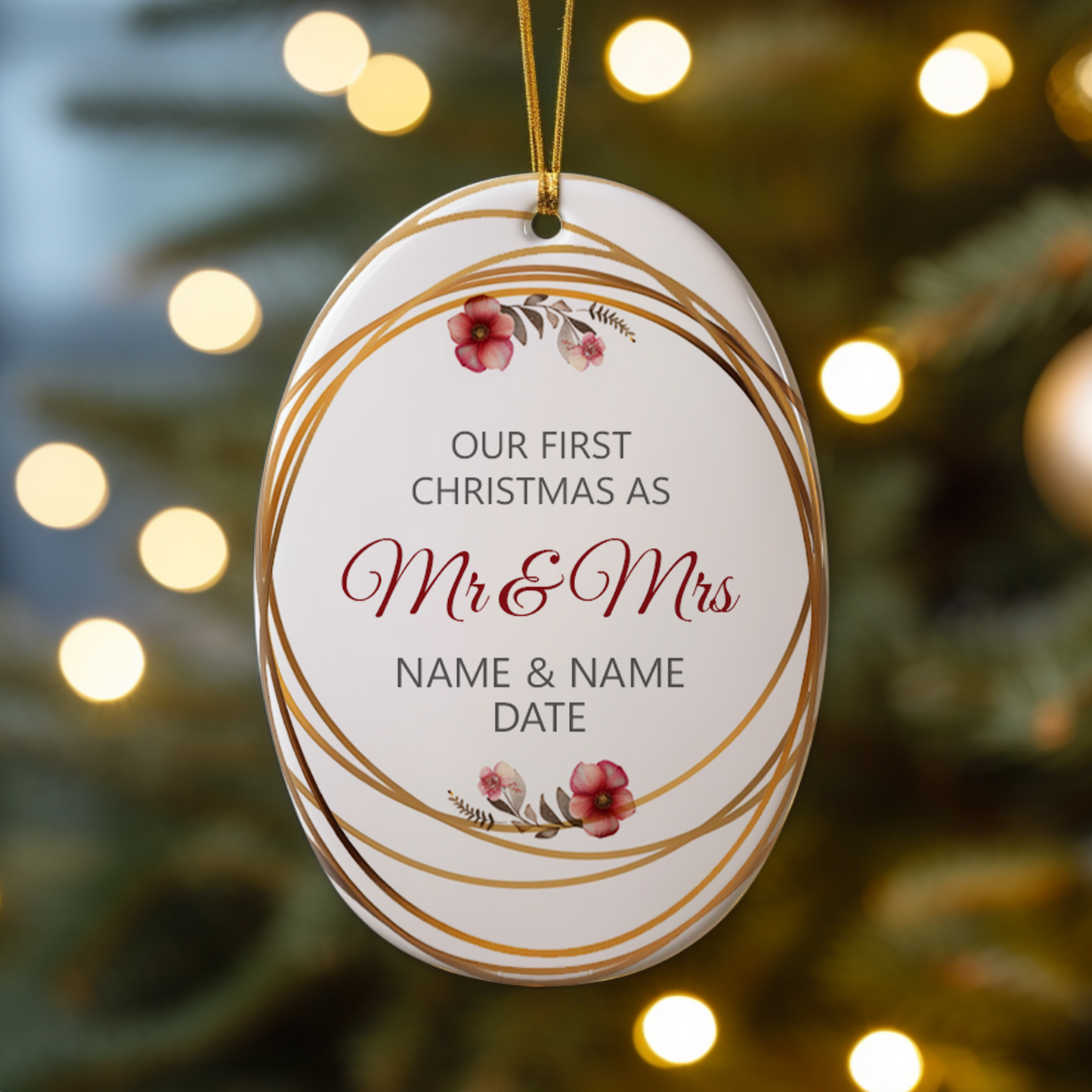 First Christmas Mr & Mrs Oval Sublimation Hanging Ornament 015