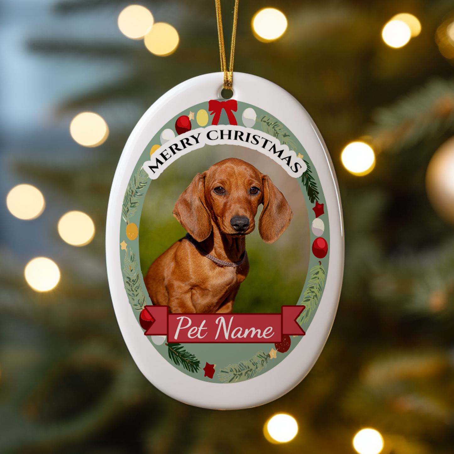 Ceramic Oval Hanging Ornament - Christmas Pet 003