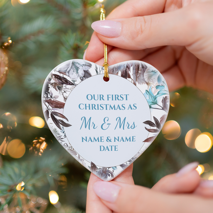 Our First Christmas Mr & Mrs Heart Sublimation Hanging Ornament 012