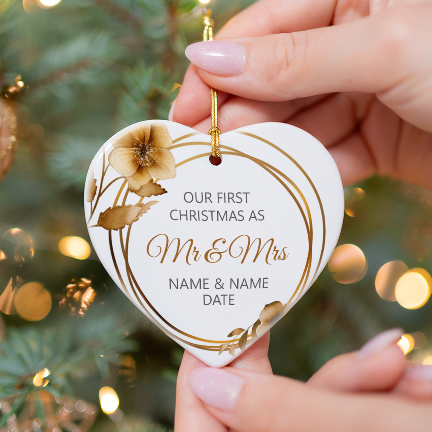 Our First Christmas Mr & Mrs Heart Sublimation Hanging Ornament 017