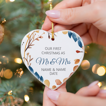 Our First Christmas Mr & Mrs Heart Sublimation Hanging Ornament 016