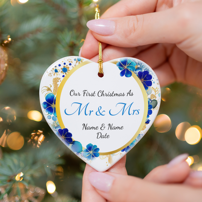 Our First Christmas Mr & Mrs Heart Sublimation Hanging Ornament 018