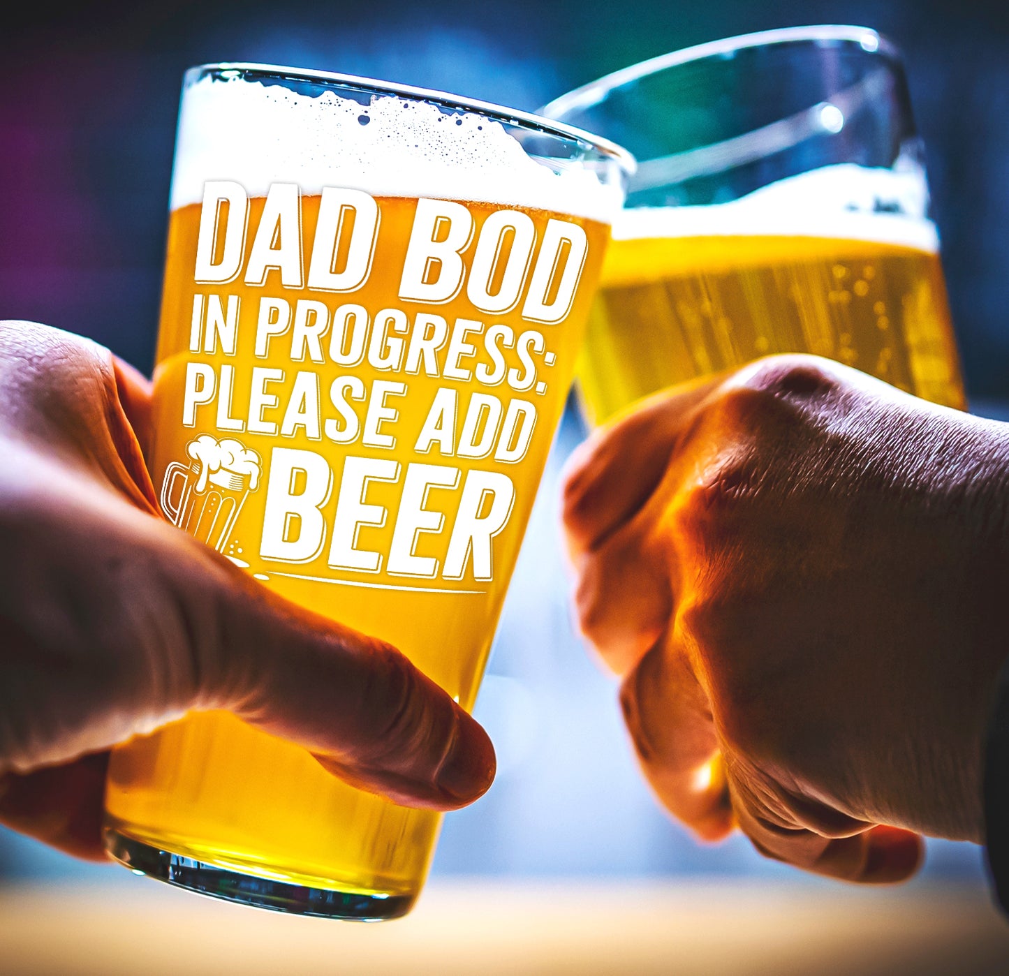 Funny Beer Glass – Dad Bod In Progress Pint Glass Gift