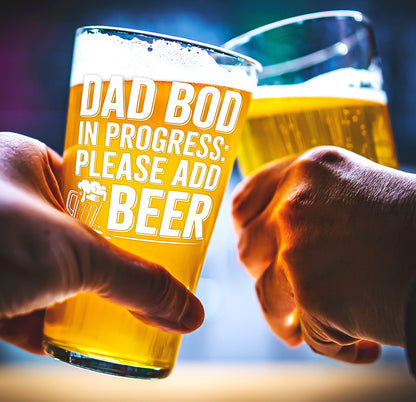 Funny Beer Glass – Dad Bod In Progress Pint Glass Gift