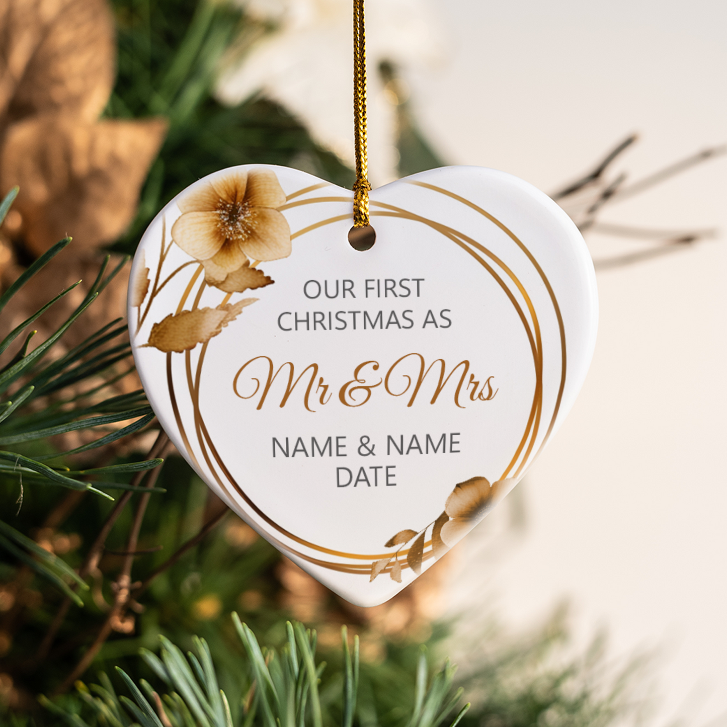 Our First Christmas Mr & Mrs Heart Sublimation Hanging Ornament 017