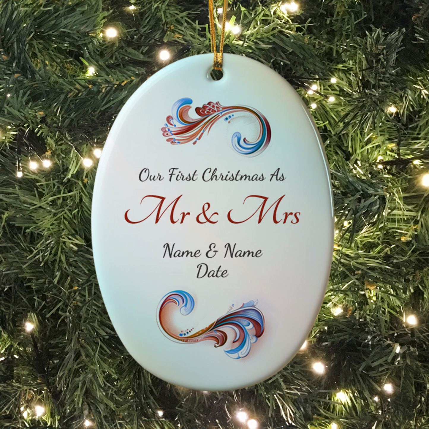 First Christmas Mr & Mrs Oval Sublimation Hanging Ornament 020