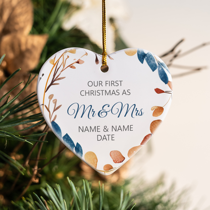 Our First Christmas Mr & Mrs Heart Sublimation Hanging Ornament 016