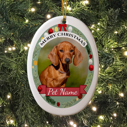 Ceramic Oval Hanging Ornament - Christmas Pet 003