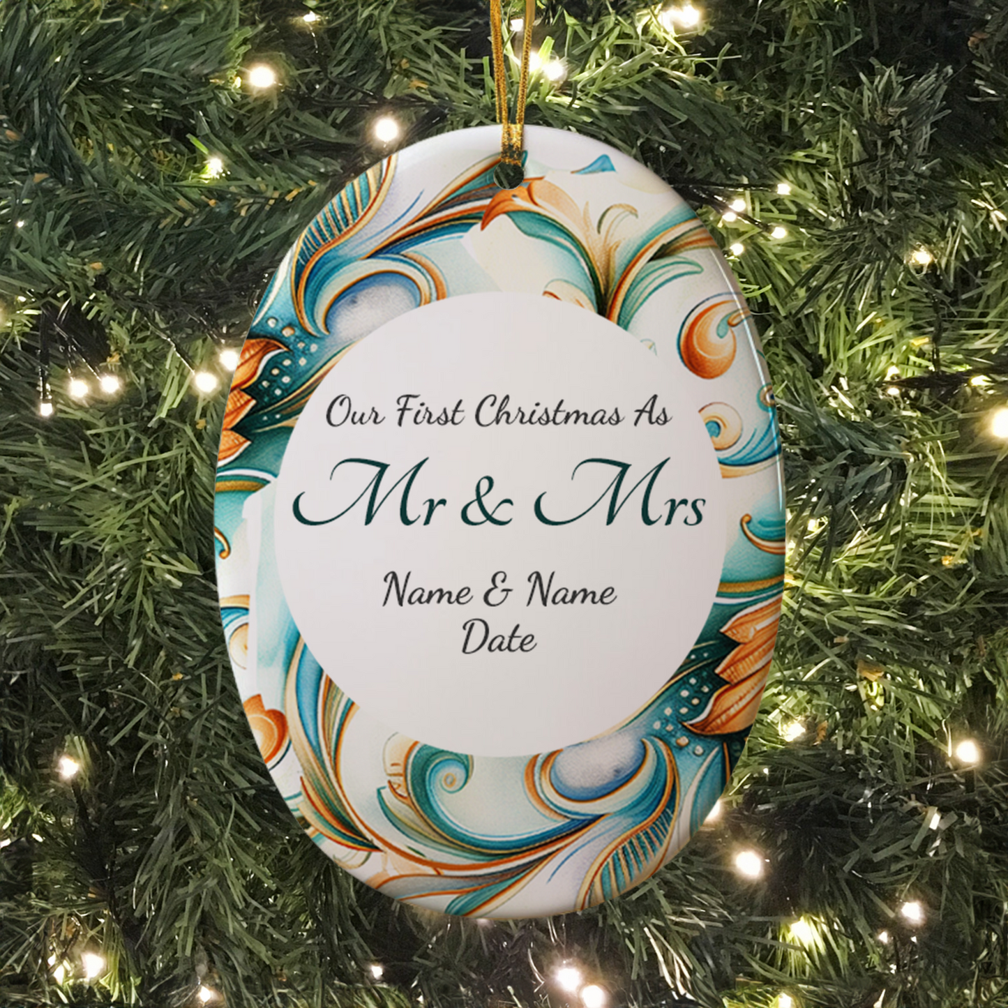 First Christmas Mr & Mrs Oval Sublimation Hanging Ornament 019