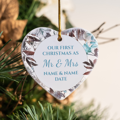 Our First Christmas Mr & Mrs Heart Sublimation Hanging Ornament 012