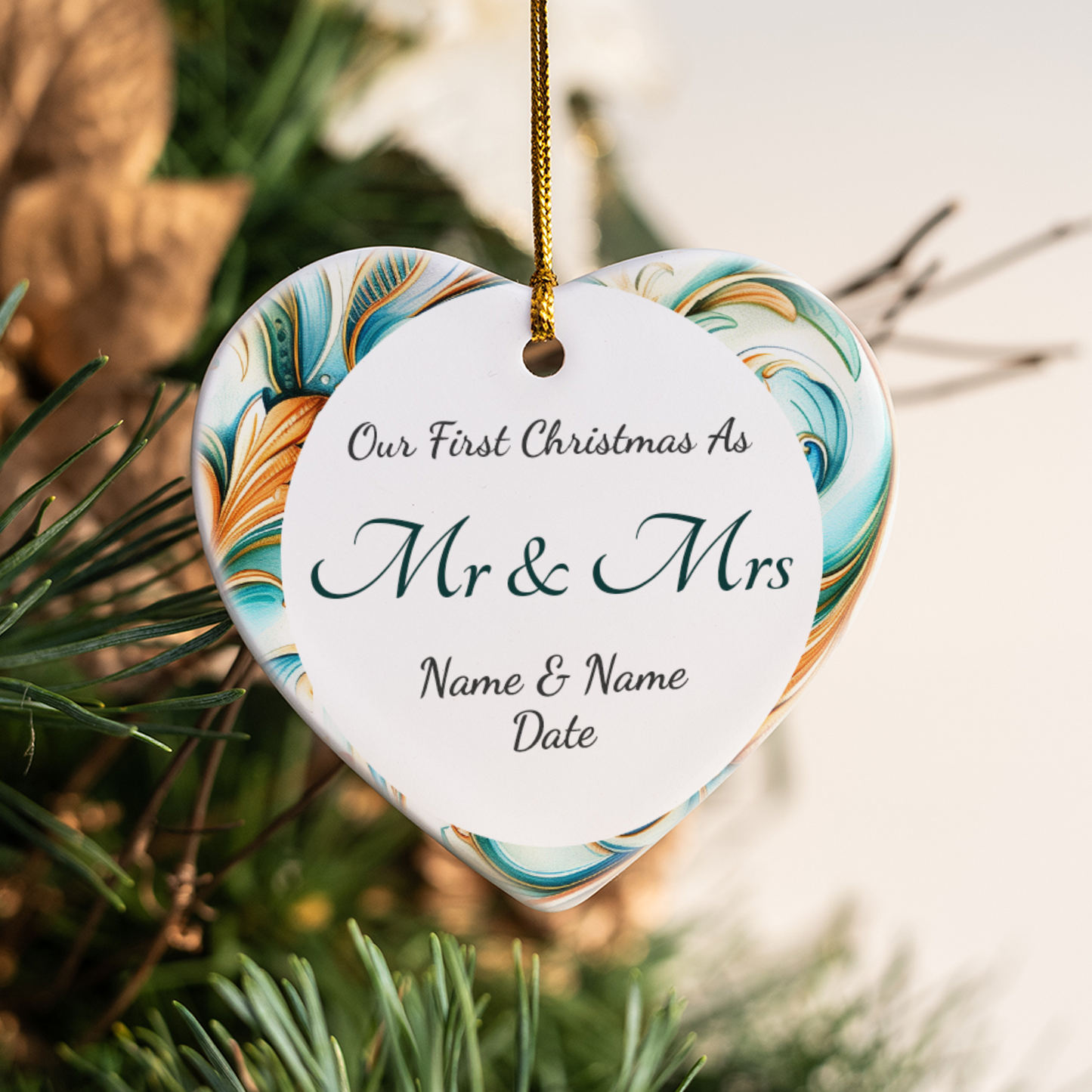 Our First Christmas Mr & Mrs Heart Sublimation Hanging Ornament 019