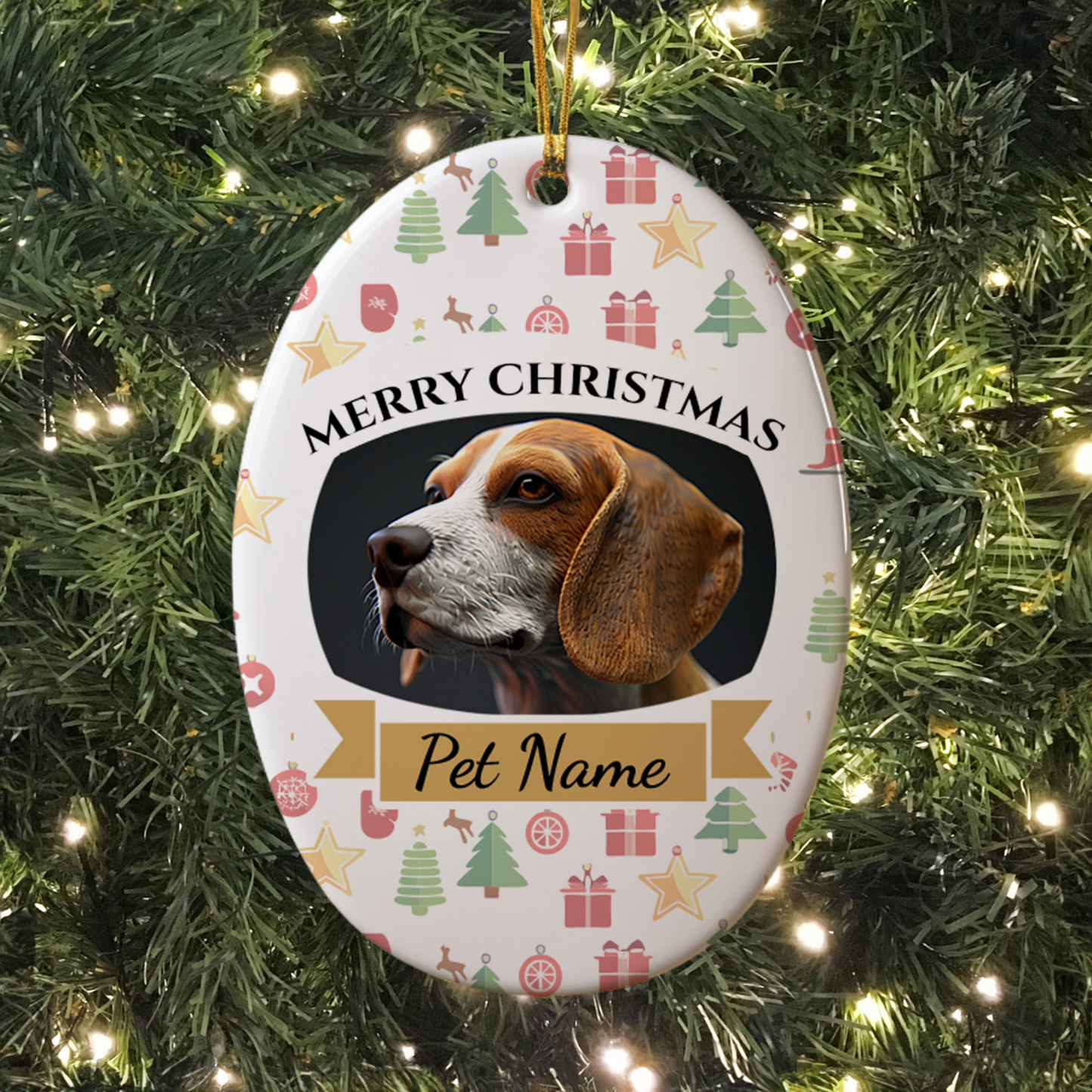 Ceramic Oval Hanging Ornament - Christmas Pet 002