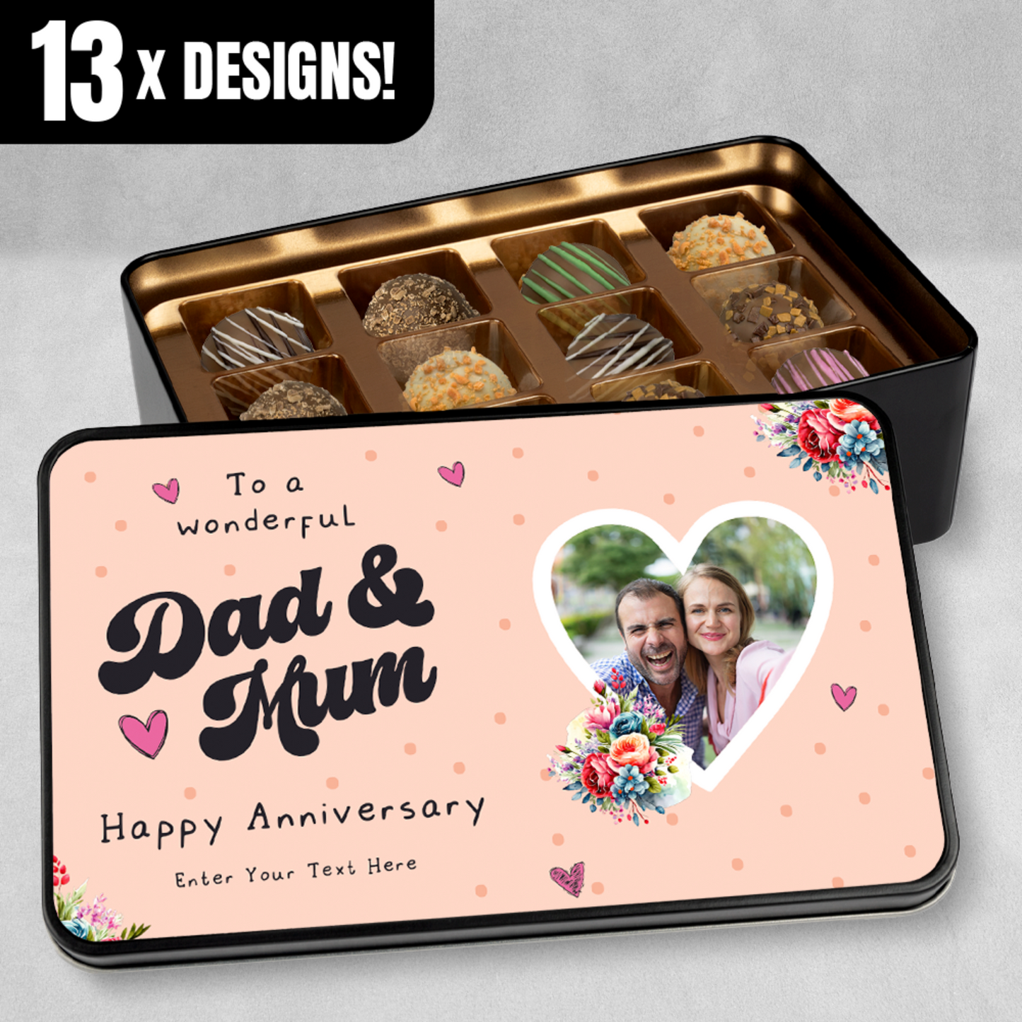 Wedding Anniversary Gift - Keepsake Tin of 12 Handmade Chocolates