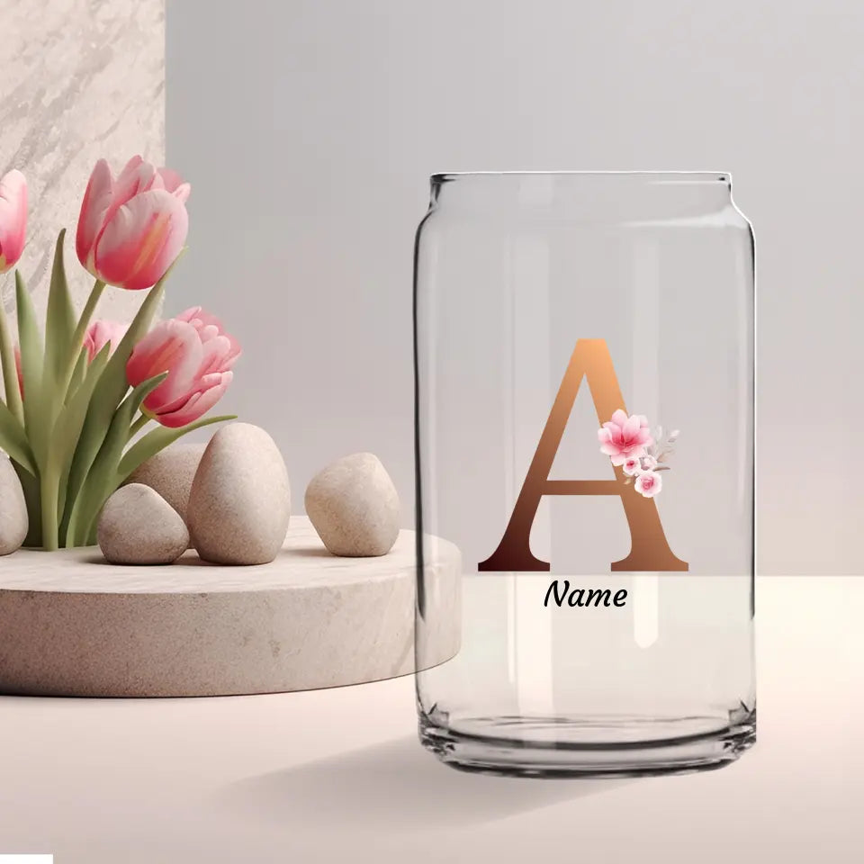 Floral Monogram - Sculpted Drinking Glass