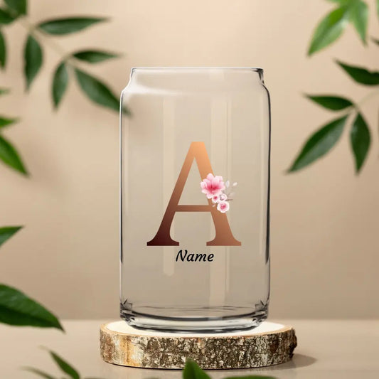 Floral Monogram - Sculpted Drinking Glass