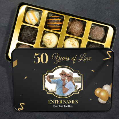 Wedding Anniversary Gift - Keepsake Tin of 12 Handmade Chocolates