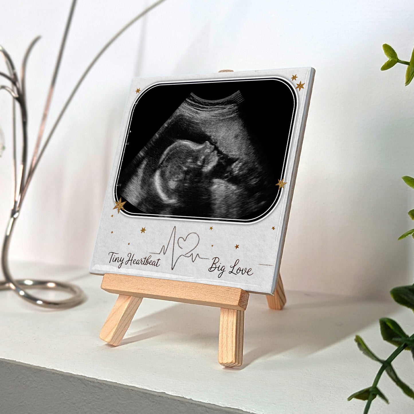 Baby Scan Gift – Tiny Heartbeat Big Love Personalized Tile with Easel