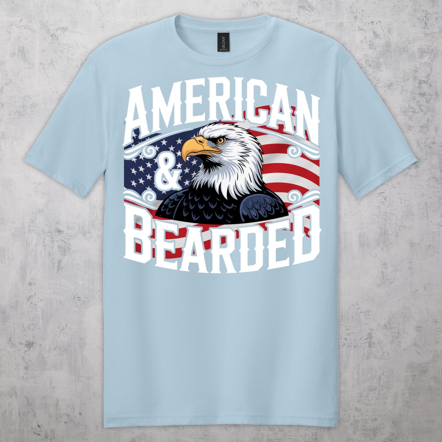 Gifts For Men - American & Bearded - Gildan 6400 Tshirts