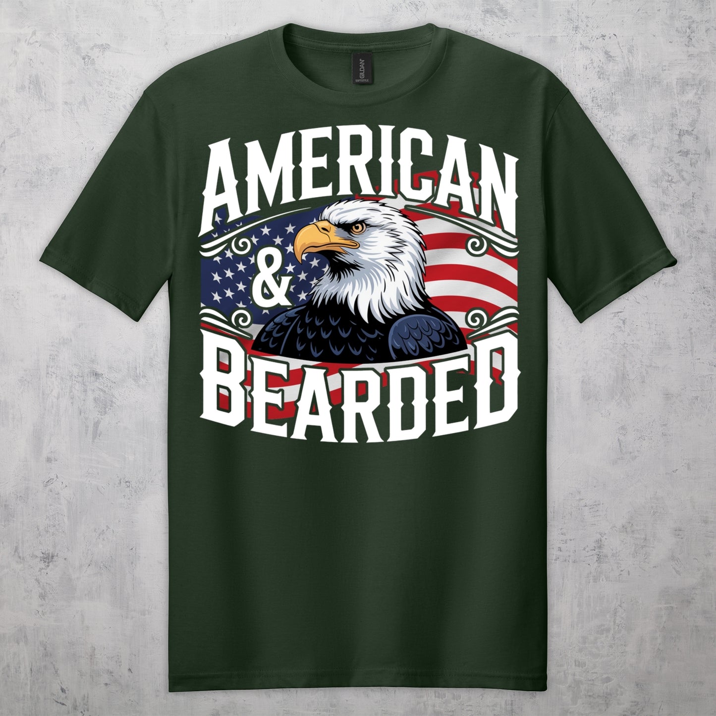 Gifts For Men - American & Bearded - Gildan 6400 Tshirts