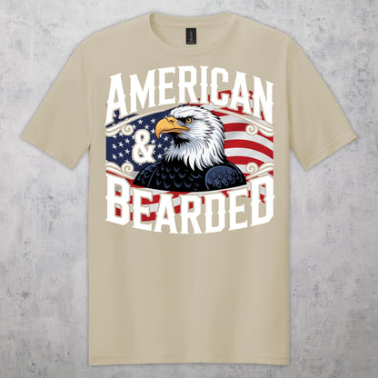 Gifts For Men - American & Bearded - Gildan 6400 Tshirts