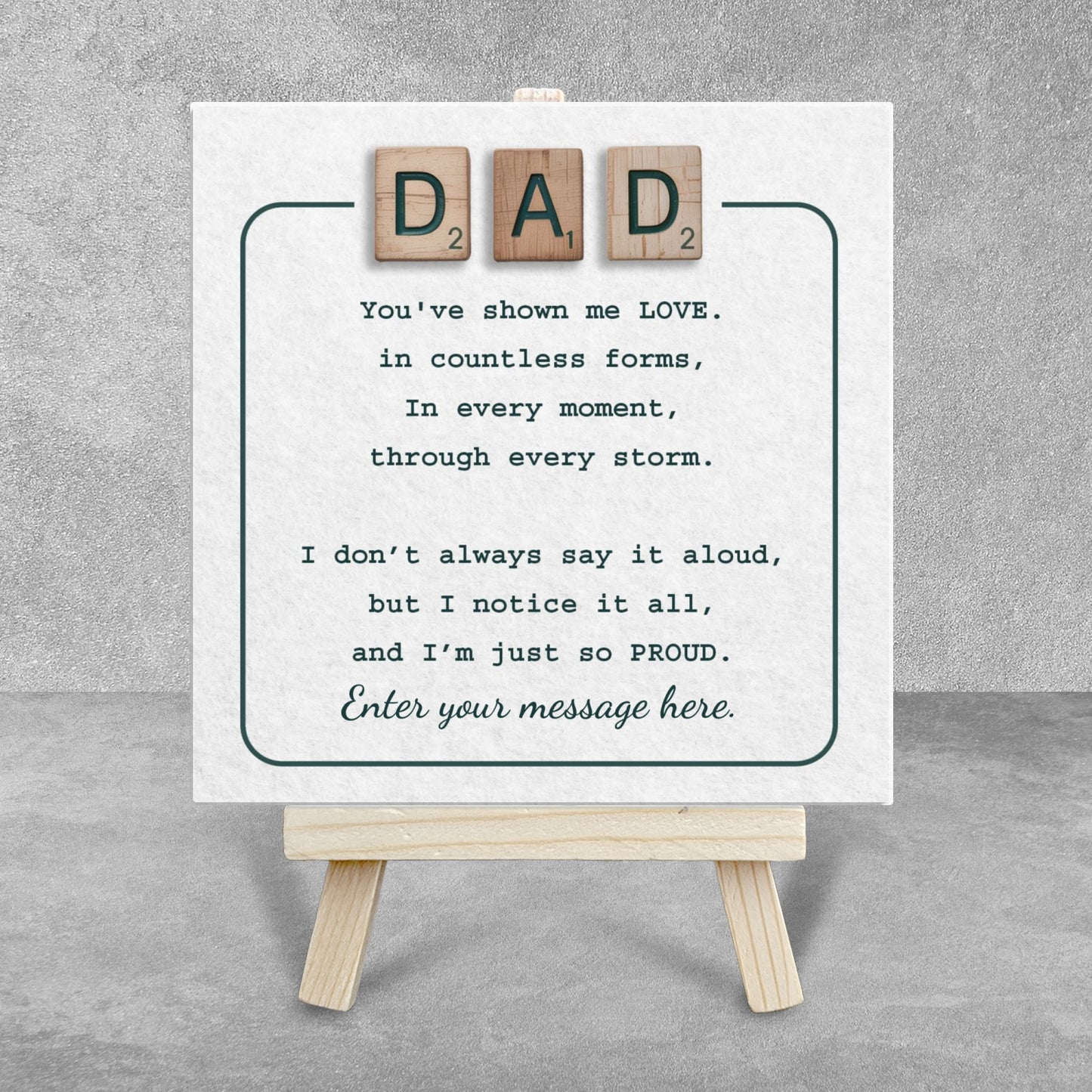 Gifts For Dad – Scrabble Style Love Verse Personalized Tile with Easel