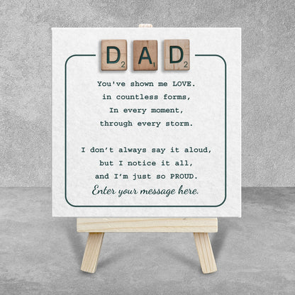 Gifts For Dad – Scrabble Style Love Verse Personalized Tile with Easel