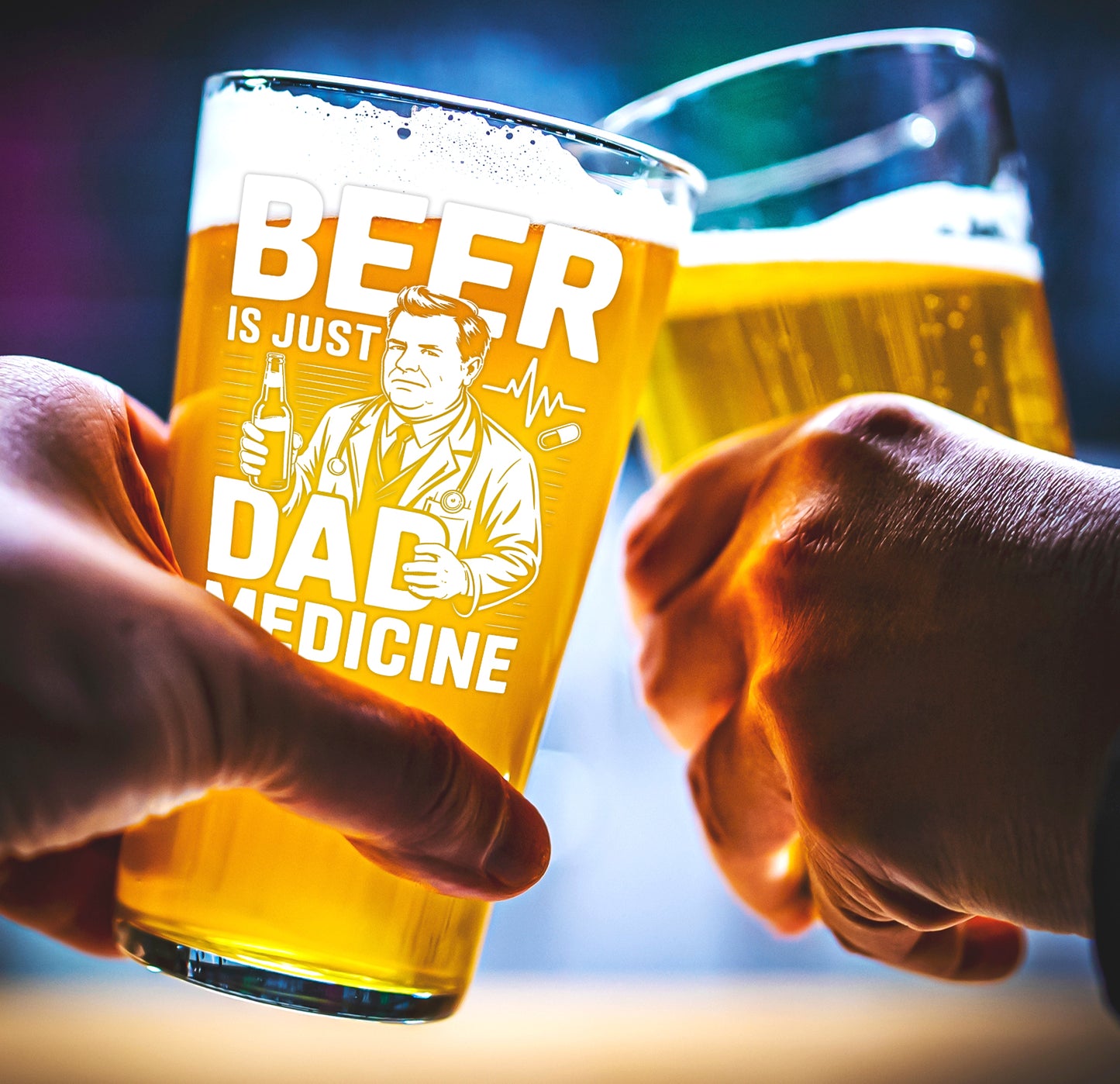 Funny Beer Glass – Beer Is Just Dad Medicine Pint Glass Gift