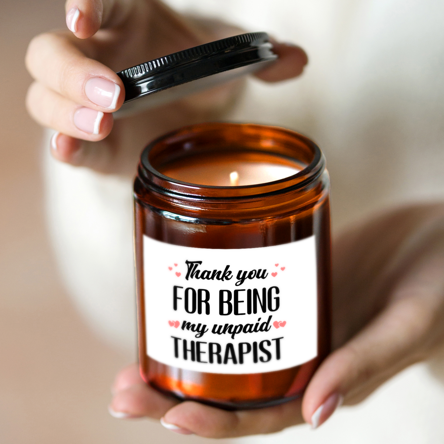 Gifts For Partner - Thank You For Being My Unpaid Therapist - Candle Jar With Lid