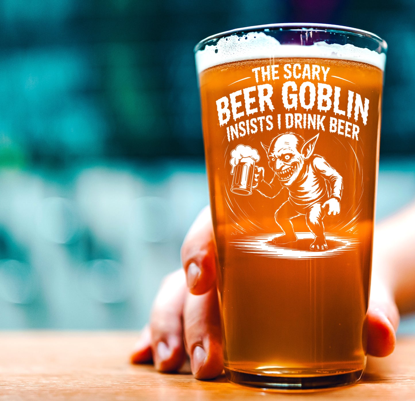 Funny Beer Glass – The Scary Beer Goblin Pint Glass Gift