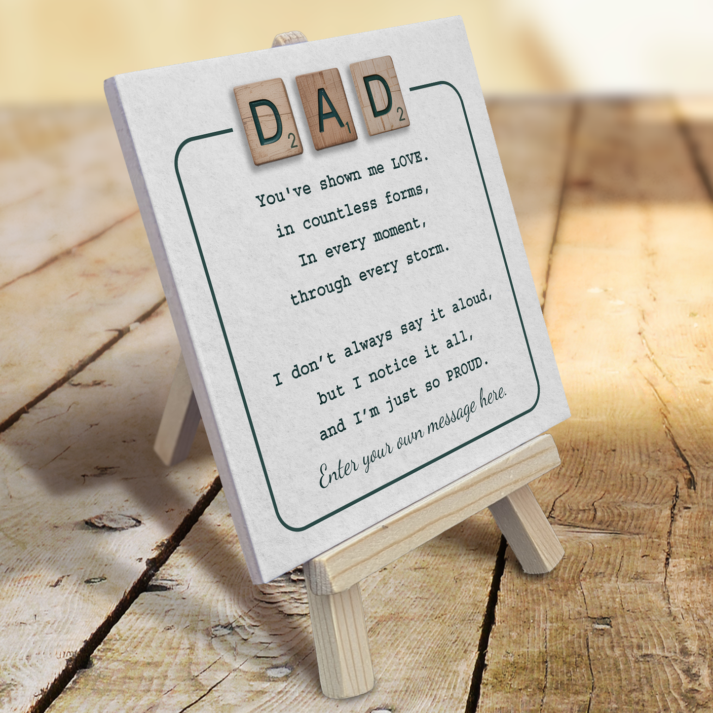 Gifts For Dad – Scrabble Style Love Verse Personalized Tile with Easel