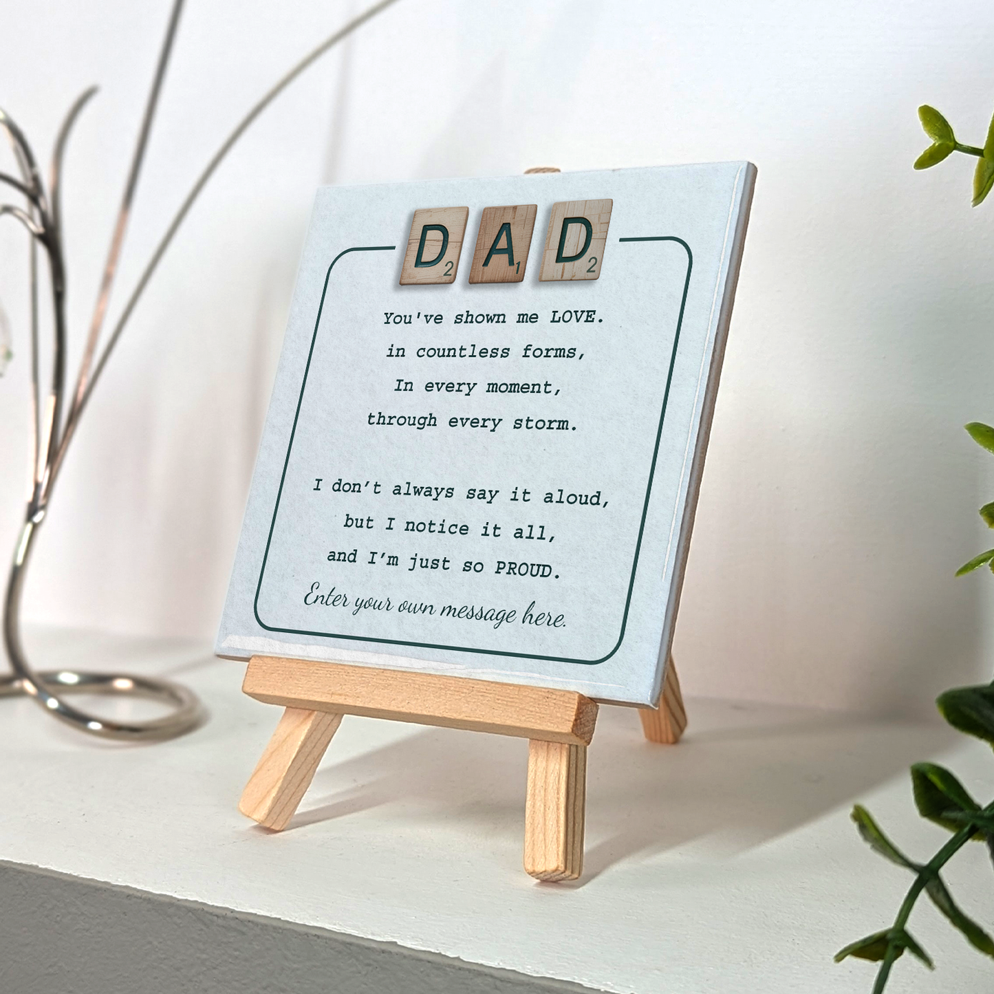 Gifts For Dad – Scrabble Style Love Verse Personalized Tile with Easel