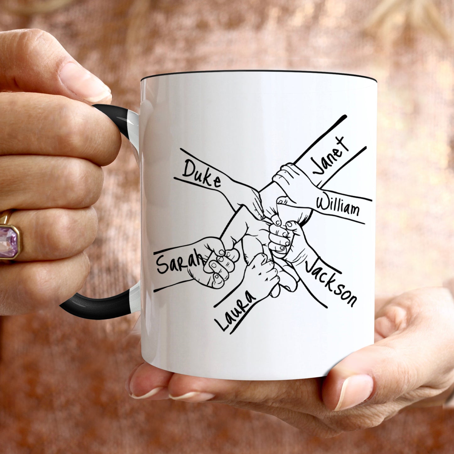 Family Hands Personalized Mug Gift - Up To 5 Kids - 2 Tone & White Mugs