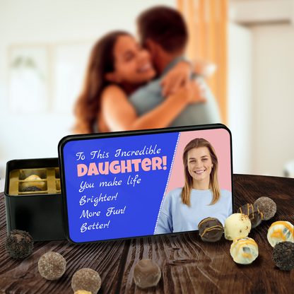Birthday Gift For Daughter - Personalized Keepsake Tin of 12 Handmade Chocolates