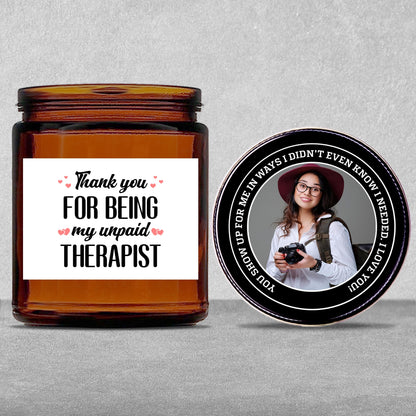 Gifts For Partner - Thank You For Being My Unpaid Therapist - Candle Jar With Lid