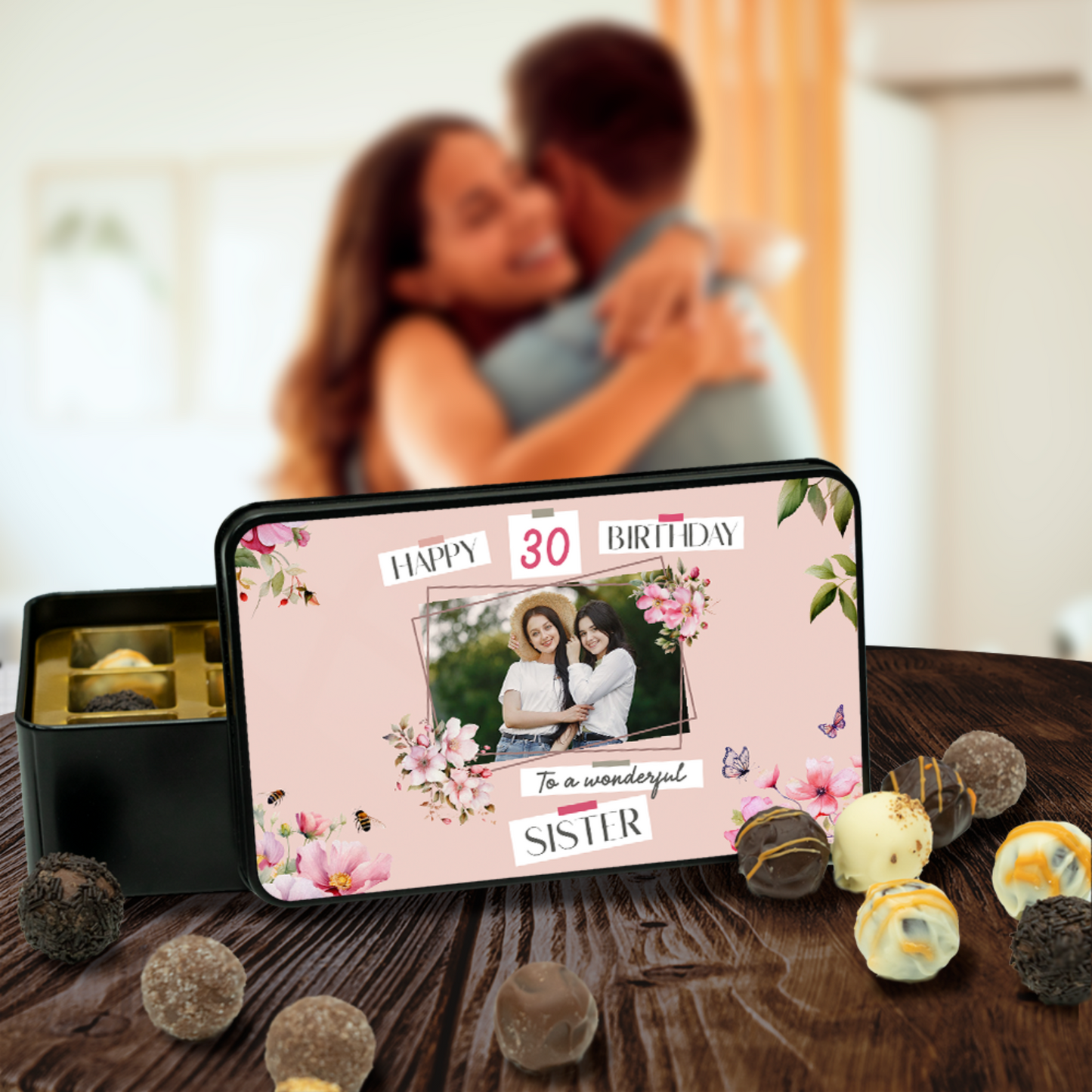 Birthday Gift For Sister - Keepsake Tin of 12 Handmade Chocolates