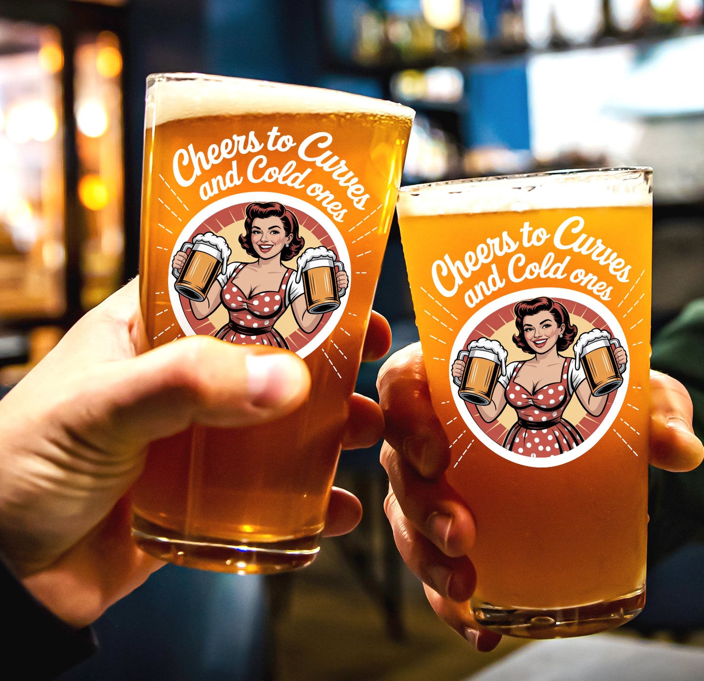 Funny Beer Glass – Cheers to Curves and Cold Ones Pint Glass Gift