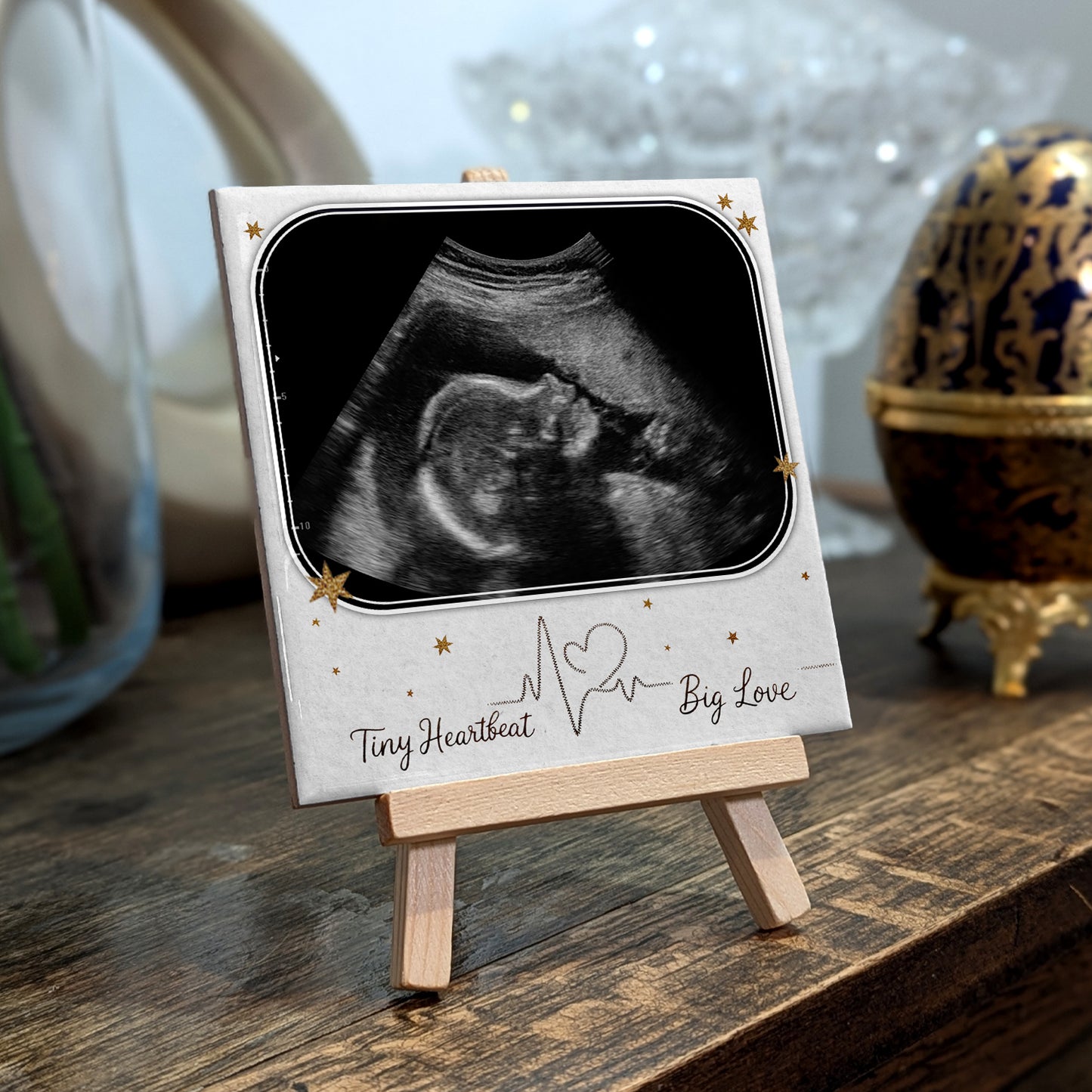 Baby Scan Gift – Tiny Heartbeat Big Love Personalized Tile with Easel